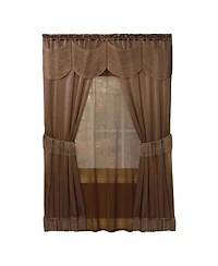 Kate Aurora Satin Chic Complete Attached Window Curtain, Tiebacks & Valance Set