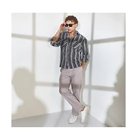 Campus Sutra Men's Charcoal Grey Multitrack Striped Oversized Shirt