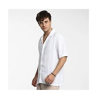 Campus Sutra Men's Chalk White Unhemmed Striped Oversized Shirt