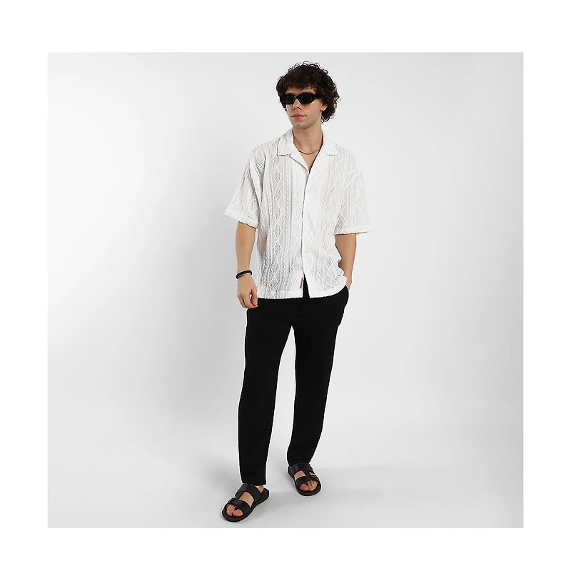 Men's Daisy White Argyle-Textured Oversized Shirt