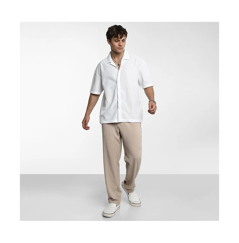Campus Sutra Men's Chalk White Oversized Honeycomb Shirt