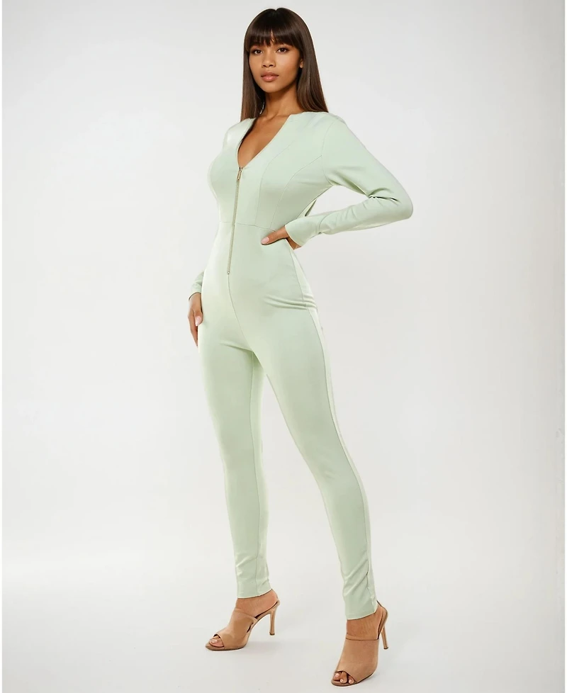 Bebe Women's Basic Knit Zip-Up Catsuit