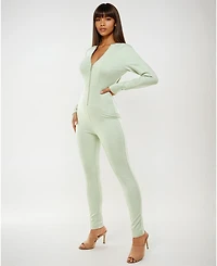 Bebe Women's Basic Knit Zip-Up Catsuit