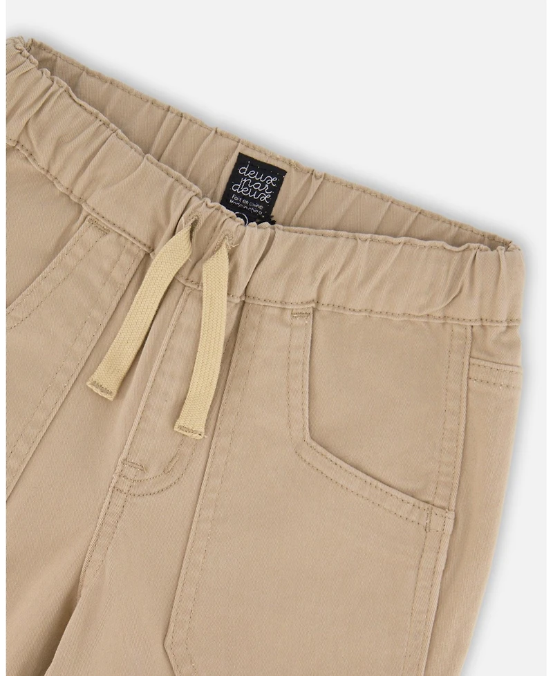 Deux par Boy Twill Jogger Pants with Patch Pockets Beige - Child