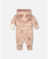 Deux par Baby Girl One-Piece Layette Snowsuit Designed for Car Seat Pink Printed Animal