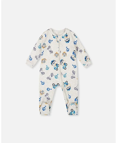 Deux par Baby Boys One-Piece Cotton Pajama Beige Monkey Print