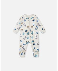 Deux par Baby Boys One-Piece Cotton Pajama Beige Monkey Print