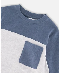 Deux par Big Boys Long Sleeve Super Soft Brushed Jersey Top Color Block Light Heather Gray