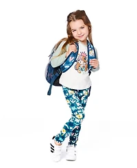 Deux par Girl Stretch Jersey Leggings Green Cat Print