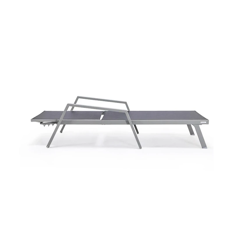 LeisureMod Marlin Patio Chaise Lounge Chair With Armrests in Grey Aluminum Frame