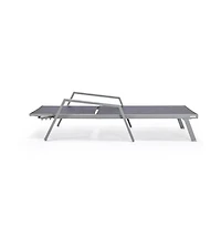 LeisureMod Marlin Patio Chaise Lounge Chair With Armrests in Grey Aluminum Frame