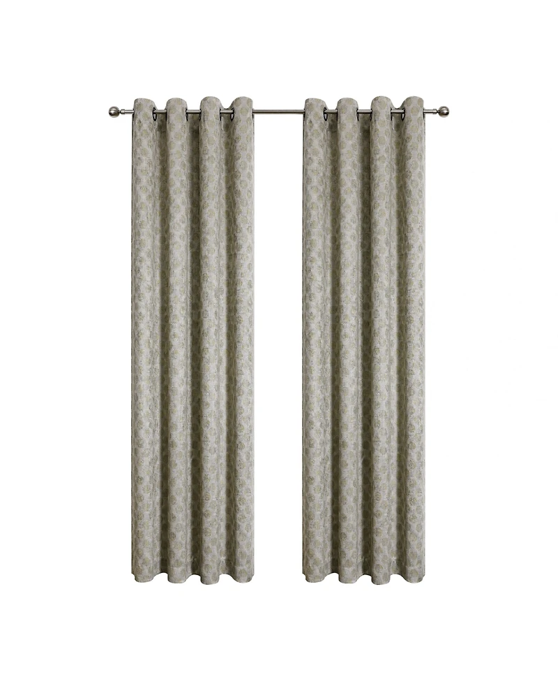 Kate Aurora 2 Piece Contemporary Chic Metallic Abstract Circles Light Filtering Grommet Top Curtains - Navy