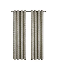 Kate Aurora 2 Piece Contemporary Chic Metallic Abstract Circles Light Filtering Grommet Top Curtains - Navy