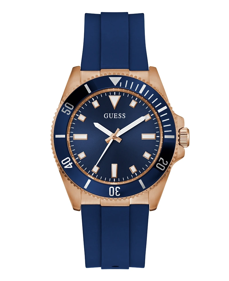 Guess Men's Blue Rose Gold Tone Analog Watch, 41mm