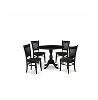 East West Furniture 5-Piece Kitchen Dining Set- 4 Wooden Chair with Wooden Seat and Slatted Chair Back - Drop Leaves Round Dining Table