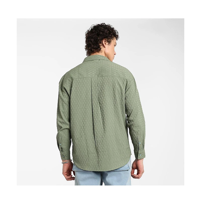 Campus Sutra Men's Fern Green Honeycomb-Textured Oversized Shirt