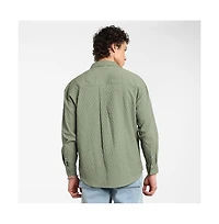 Campus Sutra Men's Fern Green Honeycomb-Textured Oversized Shirt