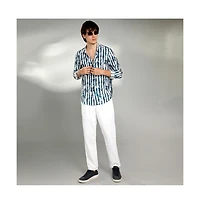 Campus Sutra Men's Indigo Blue & Daisy White Ink-Striped Shirt