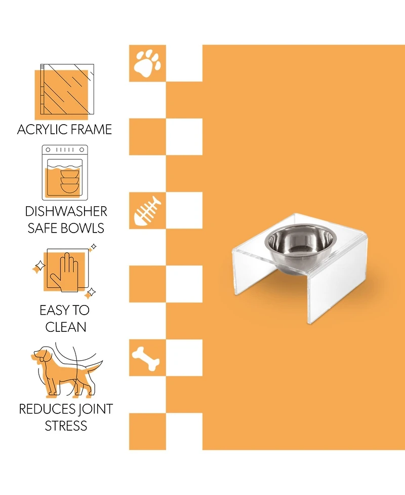 The Licker Store Keaton Modern Acrylic Rectangular Elevated Pet Feeder with 2-Stainless Steel Bowls