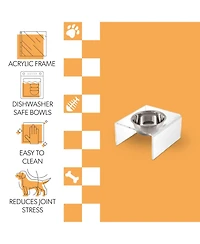 The Licker Store Keaton Modern Acrylic Rectangular Elevated Pet Feeder with 2-Stainless Steel Bowls