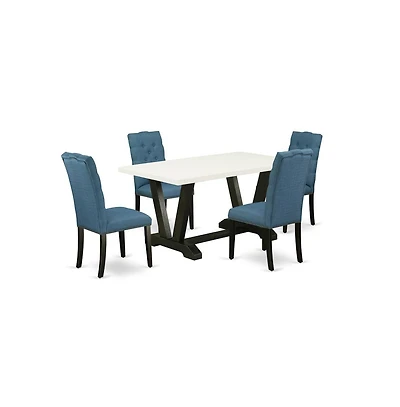 East West Furniture 5-Piece Gorgeous Rectangular Dining Room Table Set an Excellent Linen White dining table Top and 4 Stunning Linen Fabric Dining Ro