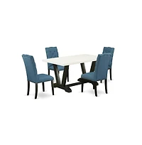 East West Furniture 5-Piece Gorgeous Rectangular Dining Room Table Set an Excellent Linen White dining table Top and 4 Stunning Linen Fabric Dining Ro