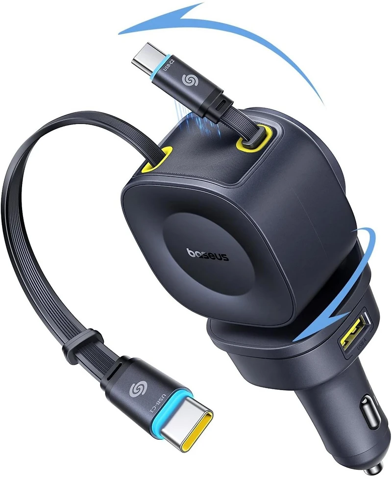 Baseus 163W Retractable Car Charger Usb C Fast Charging, PrimeTrip VR2 Max 4 in 1 Car Charger with Dual Usb C Cable