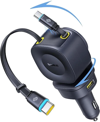 Baseus 163W Retractable Car Charger Usb C Fast Charging, PrimeTrip VR2 Max 4 in 1 Car Charger with Dual Usb C Cable