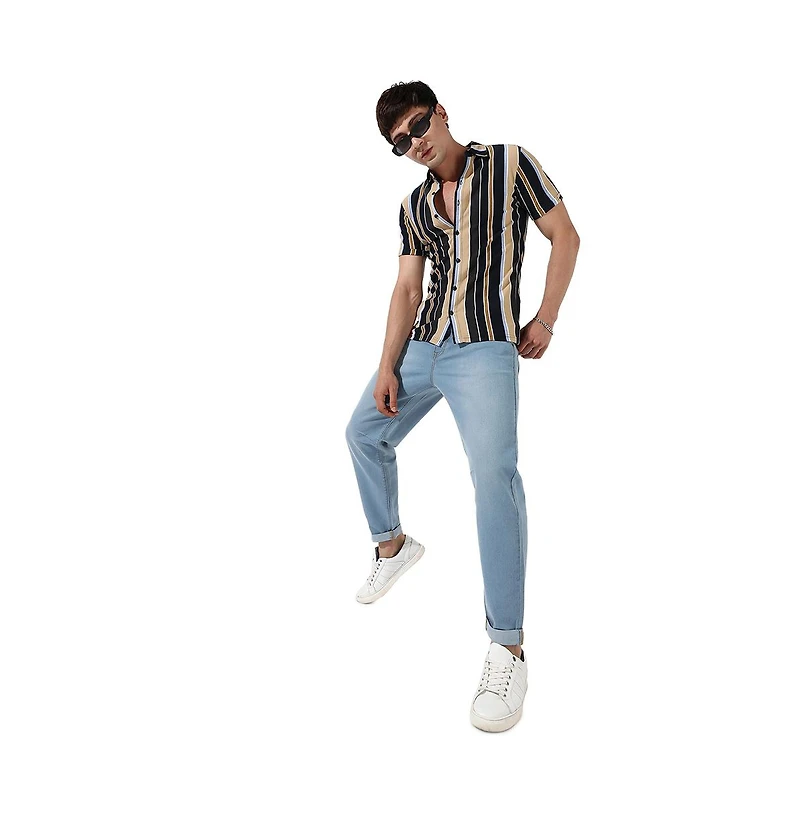 Campus Sutra Men's Striped Button Up Cotton Shirt