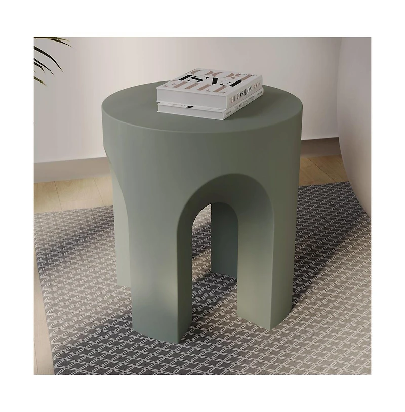 LeisureMod Crus Collection Fiberglass Outdoor Side Table in Grey