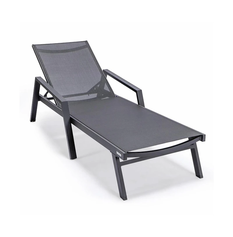 LeisureMod Marlin Patio Chaise Lounge Chair With Armrests in Aluminum Frame