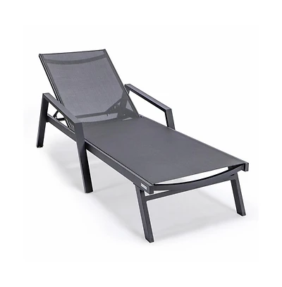 LeisureMod Marlin Patio Chaise Lounge Chair With Armrests in Aluminum Frame