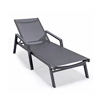 LeisureMod Marlin Patio Chaise Lounge Chair With Armrests in Aluminum Frame