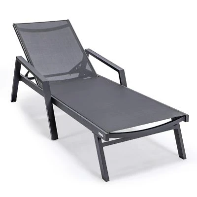 Leisuremod Marlin Patio Chaise Lounge Chair With Armrests In Black Aluminum Frame