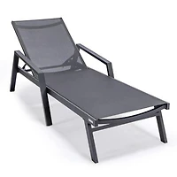 Leisuremod Marlin Patio Chaise Lounge Chair With Armrests In Black Aluminum Frame