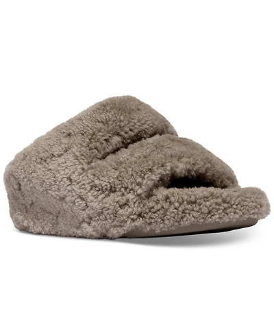 FitFlop Women's Shuv Curly Faux-Shearling Two-Bar Wedge Slide Sandals