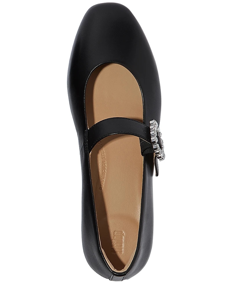 FitFlop Women's Delicato Crystal-Buckle Metallic-Leather Mary Jane Flats