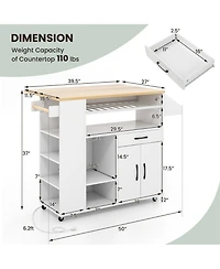 Gymax Drop-Leaf Kitchen Island Cart w/ Power Outlet Wine Rack Glass Holder Drawer