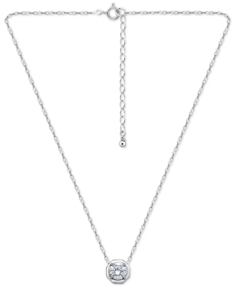 Giani Bernini Cubic Zirconia Solitaire Octagon Pendant Necklace Sterling Silver, 16" + 2" extender, Macy's Exclusive (Also Available 18k Gold Pl