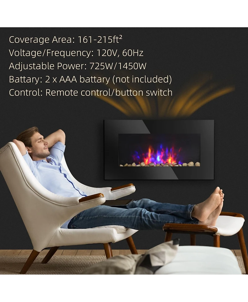 Homcom 28.5" 1450W Electric Fireplace with 7-Color Flame Effect,