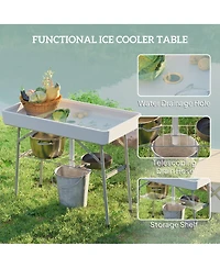 Outsunny 3.4ft Folding Ice Cooler Table with Drain, Party Ice Table,