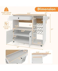 Gymax Kitchen Island Cart w/ Drop-Leaf & Power Outlet Microwave Shelf Wine Rack Drawer