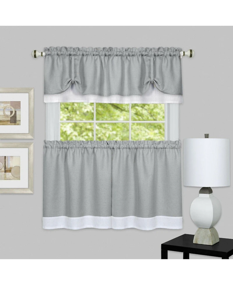 Kate Aurora Flax Styled Semi Sheer 3 Piece Tie-Up Kitchen Curtain Tier & Valance Set - 58 in. W x L