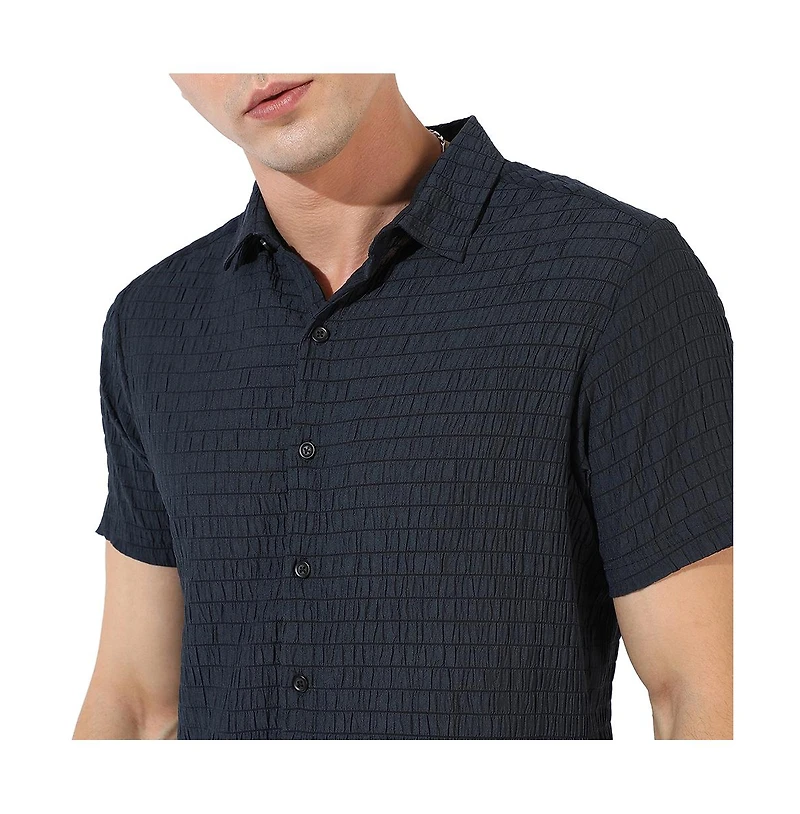 Campus Sutra Men's Black Textured Regular Fit Casual Shirt