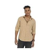 Campus Sutra Men's Beige Contrast Tartan Plaid Shirt