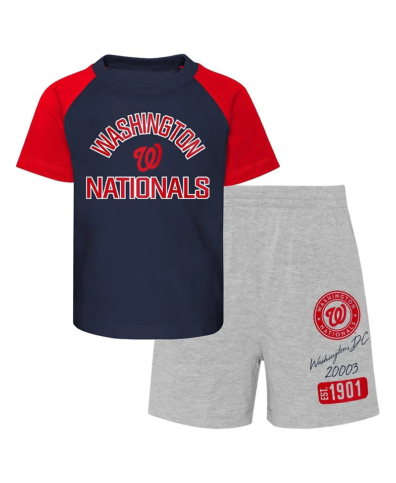 Outerstuff Baby Boys and Girls 2-Piece Navy/Heather Gray Washington Nationals Ground Out Baller Raglan T-Shirt Shorts Set