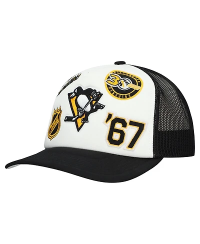 Mitchell & Ness Men's White/Black Pittsburgh Penguins Gridlock Trucker Adjustable Hat
