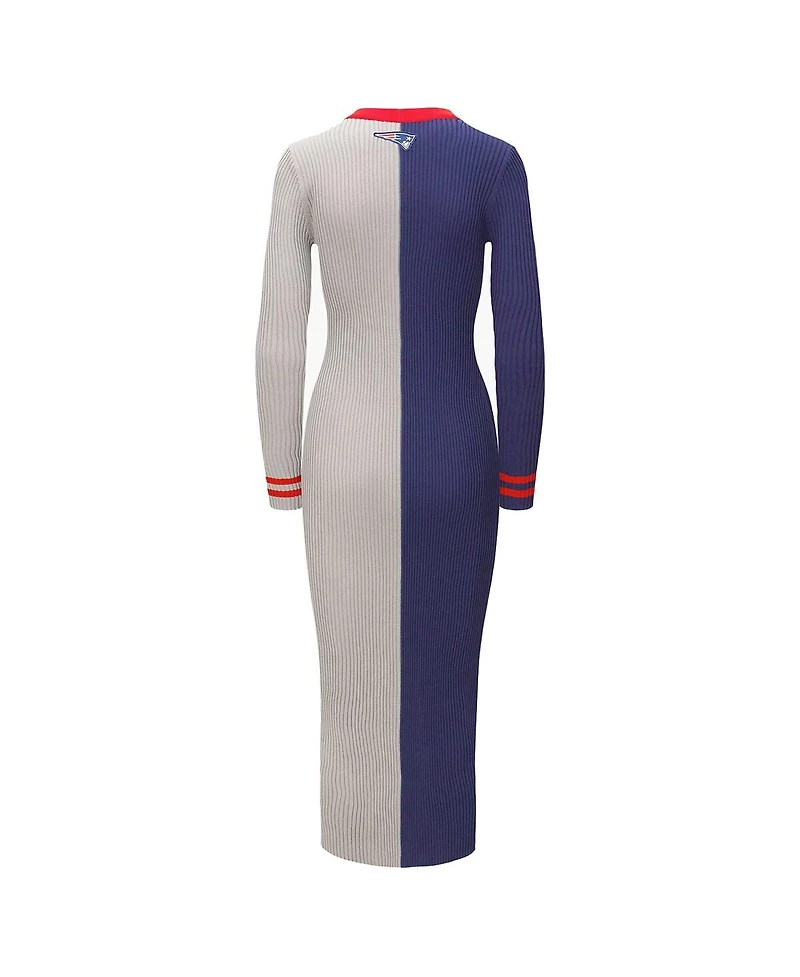 Staud Women's Navy/Gray New England Patriots Shoko Knit Button-Up Sweater Dress
