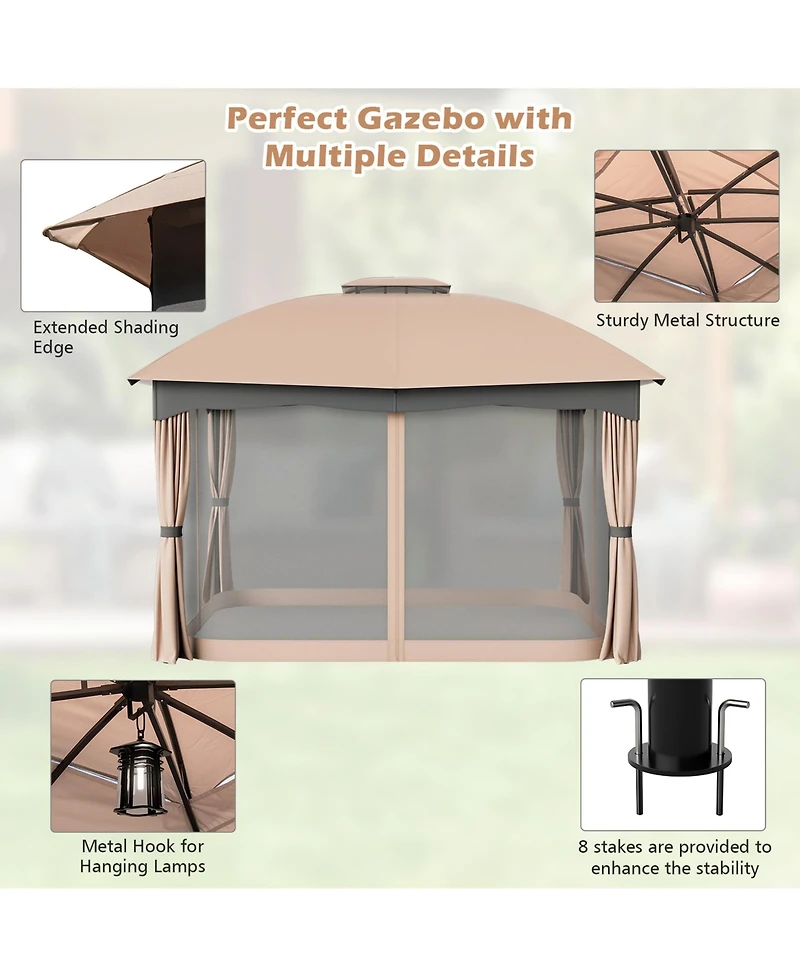 Gymax Patio 12' x 10' Canopy Heavy Duty Steel Gazebo Double Vented Outdoor