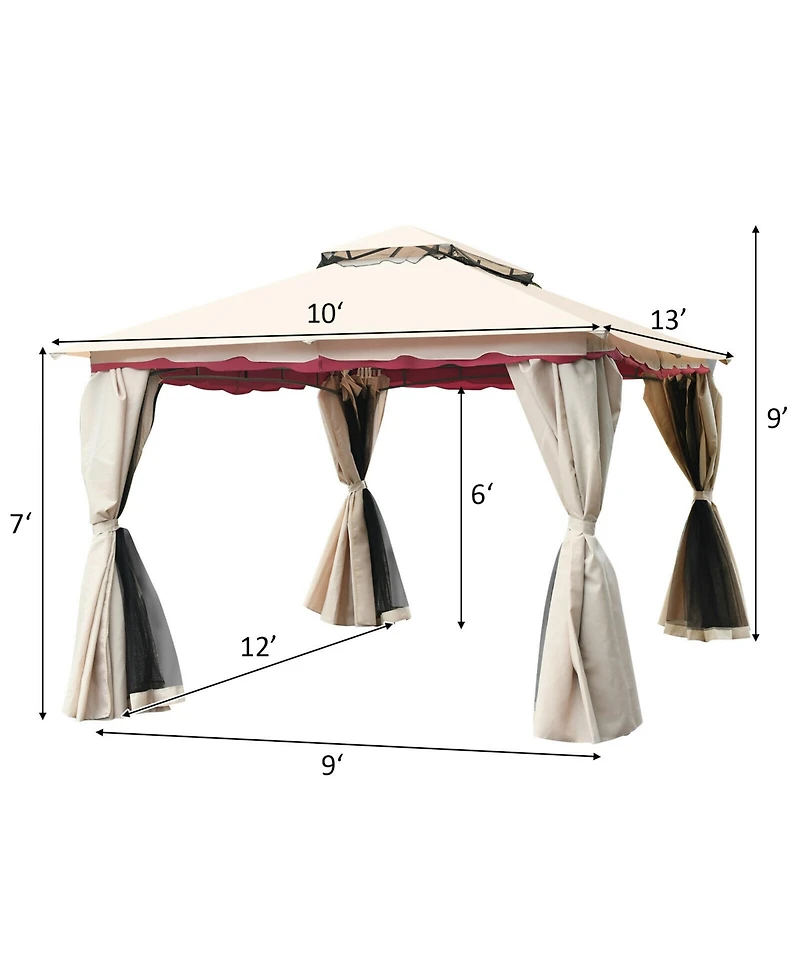 Gymax 13'x10'Outdoor Canopy Gazebo Art Steel Frame Party Patio Canopy Gazebo W/Netting